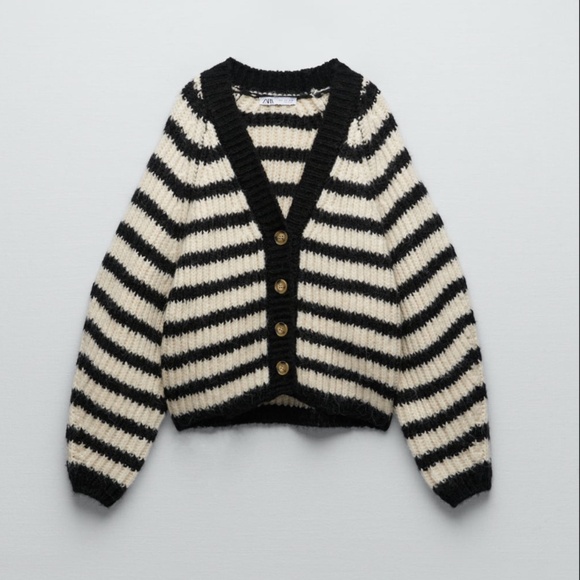 Oversized Zara striped cardigan / chunky knit SZ Small - Picture 1 of 8